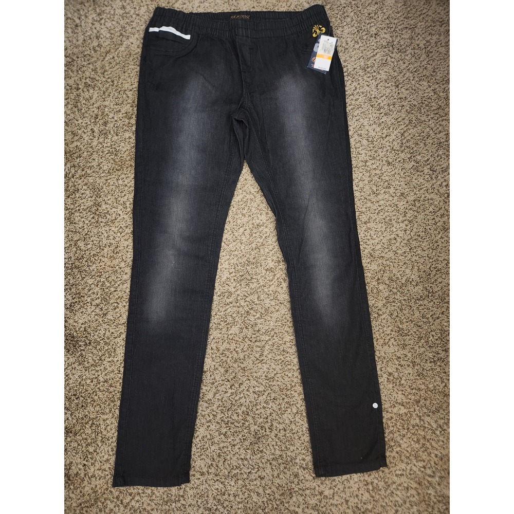 Dereon Womens Plus 16W Black Wash Elastic Waist Skinny Jeans Embroidered NWT